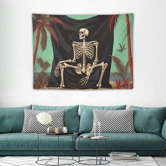 ONETECH Inspirational Quotes Keep Calm Funny Skull Coconut Tree Art Tapestry Bedroom Wall Art Tapestry For Family Dormitory Living Room