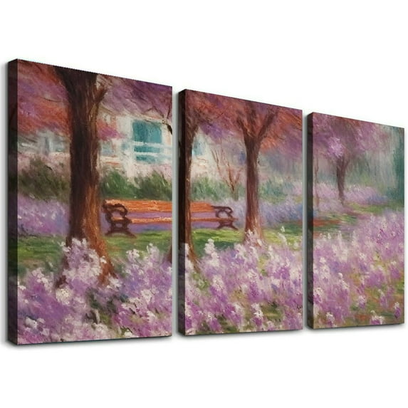 ONETECH Irises in Monet's Garden, 1900 by Claude Monet - Large Canvas Art Wall Decor Painting Print Framed 12''x16''X3 Panels