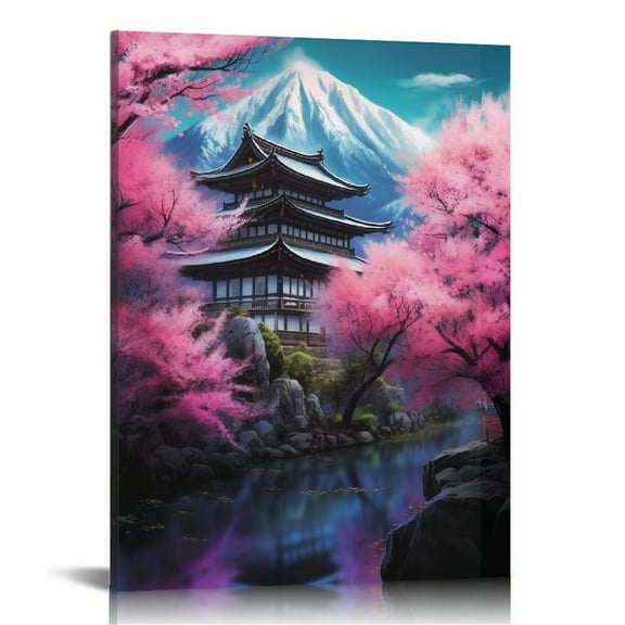 ONETECH  Japan Cherry Blossom Wall Art Canvas Bedroom Painting Home Decor Pictures Artworks Posters