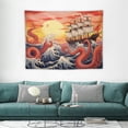 thumbnail image 1 of ONETECH Japanese Anime Tapestry Wall Hanging, Sea Monster Octopus Sailboat Japan Wave Cherry Blossoms Sunset Sailboat Wall Tapestries, Asian Cool Tapestry for Boys Guys Girls Bedroom Home Dorm, 1 of 7