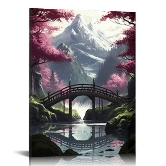 ONETECH Japanese Canvas Wall Art Japan Landscape Posters Prints Sakura Wall Decor Pictures for Living Room Bedroom Home Decoration 12x16 in