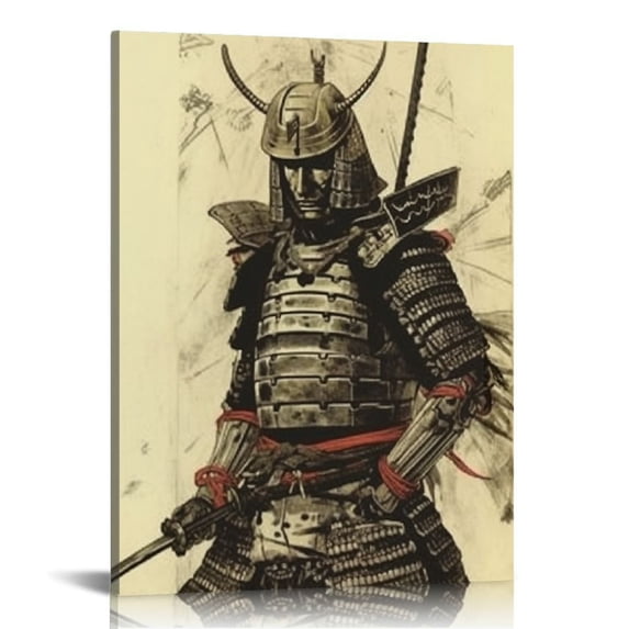 ONETECH Japanese Samurai Wall Art Samurai Pictures Wall Decor Cool Armored Samurai Inspirational Quotes Painting Canvas Print Bushido Poster Artwork Modern Home Decor Framed for Bedroom 16x20in