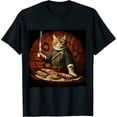 thumbnail image 1 of ONETECH Japanese Sunset Samurai Cat Eat Pizza Anime Ninja Kitten T-Shirt, 1 of 3