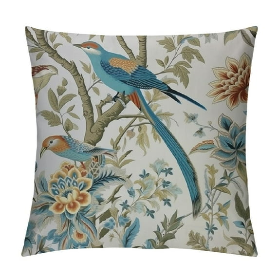 ONETECH Japanese Throw Pillow Covers Ink Chinese Traditional Blue Outdoor Pillows Blue Birds Flowers Pillow Covers Asian Style Cushion Cover for Bedroom Couch Bed Living Room Sofa Chair