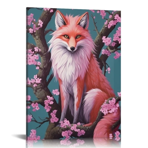ONETECH Japanese Wall Art Canvas Sakura Decor Kawaii Wall Posters Scroll Wooden Cherry Blossoms Decorations Traditional Cute Anime Prints Picture Bedroom Living Japan Culture 16x20 in
