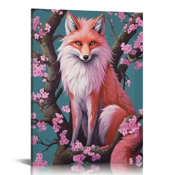 ONETECH Japanese Wall Art Canvas Sakura Decor Kawaii Wall Posters Scroll Wooden Cherry Blossoms Decorations Traditional Cute Anime Prints Picture Bedroom Living Japan Culture 12x16 in