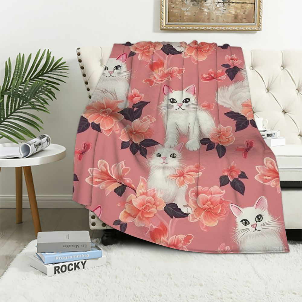 Kawaii Cat Blanket Sakura Cherry Blossoms Cute Anime Animal