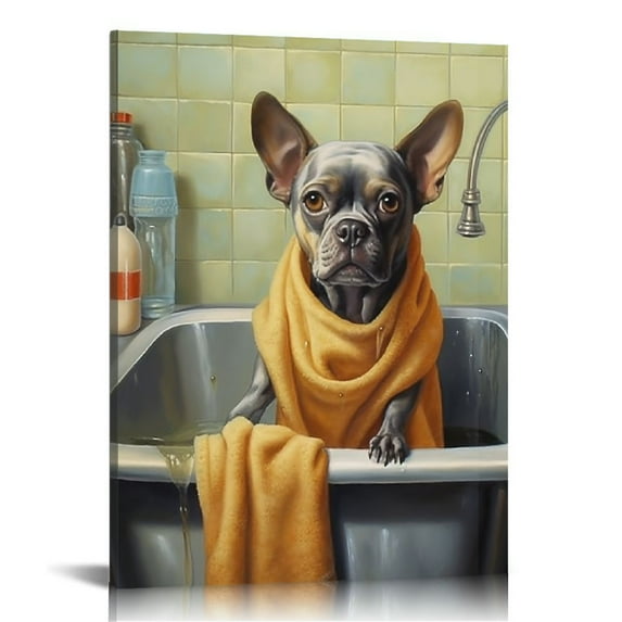 ONETECH Kitchen Decor English French Bulldog Accessories Wall Art Dog Decor Prints Vintage Posters Funny Dog Pictures Sign Restaurant Coffee Bar Gifts Pet Animal Artwork for Dog Mom 12\x16\