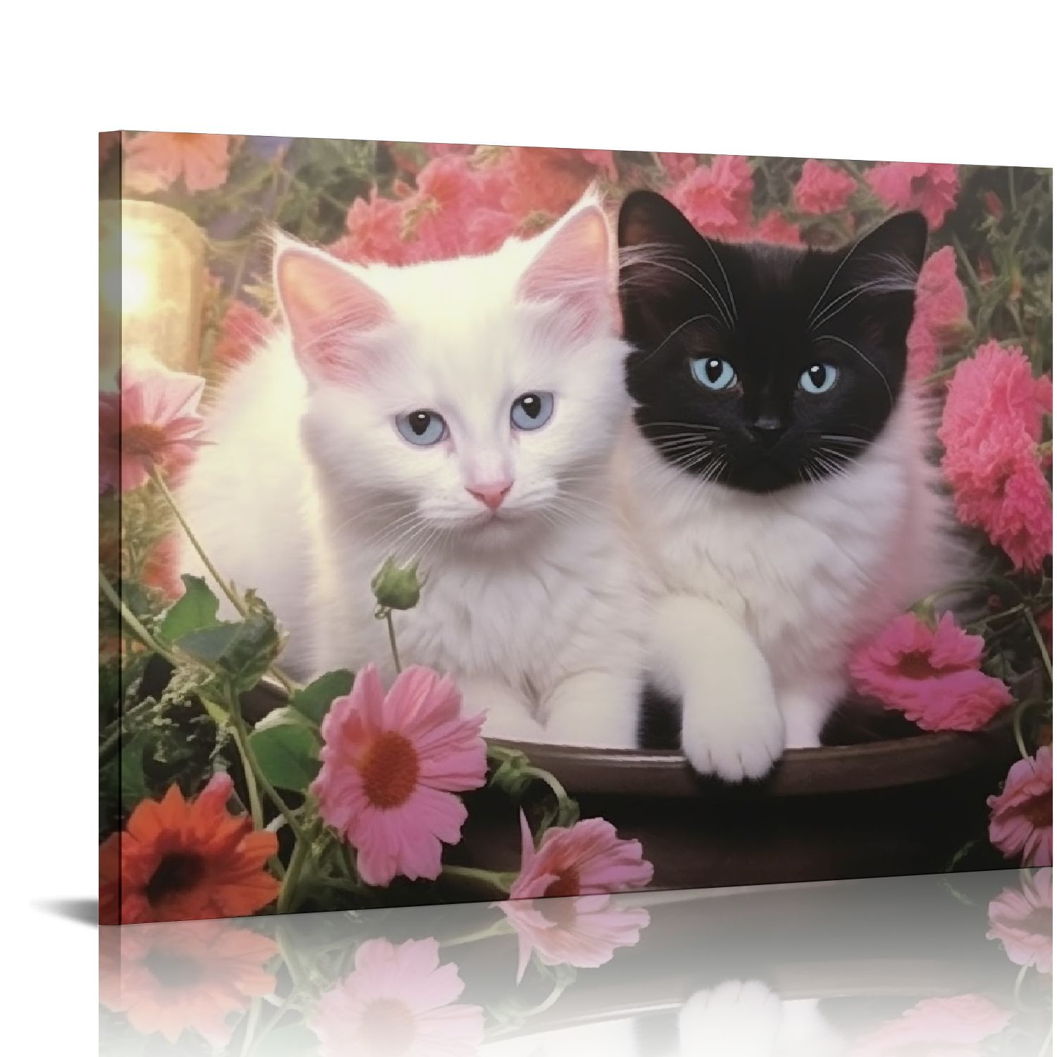Kitten Cat Canvas Wall Art Black & White Print With Canvas Wall