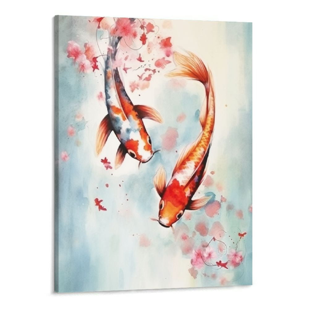 Koi Fish Canvas Wall Art Horizontal Traditional Chinese