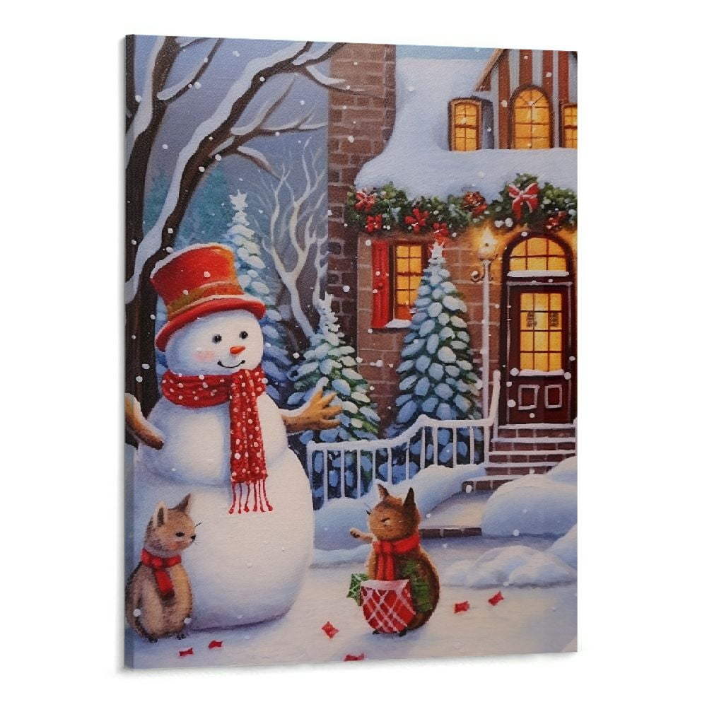 LED Christmas Canvas Prints Wall Art, Light Up Snowy Scene