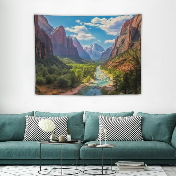 ONETECH Landscape Tapestry Zion National Park in Utah Canyon River Aesthetic Tapestry Wall Hanging Art Home Decoration Bedroom Decor Living Room Door Curtain