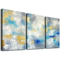 thumbnail image 1 of ONETECH Large Abstract Canvas Wall Art: Blue Gold Silver Painting Framed Hand Painted Art Texture Picture Artwork Living Room12''x16''X3 Panels, 1 of 4