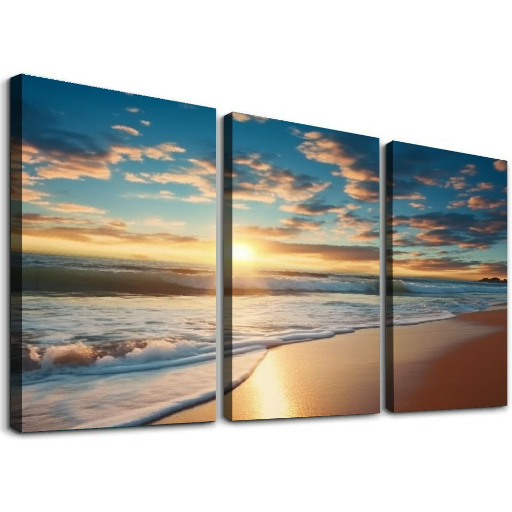 Large Beach Wall Art Canvas Sunrise Ocean Painting Wave Picture