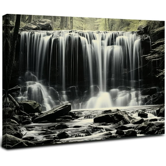 ONETECH  Large Black and White Wall Art Waterfall Pictures Canvas Prints Nature Landscape Paintings Artwork 20x16inch