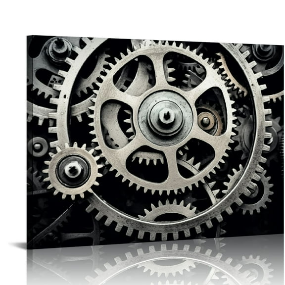 ONETECH Large Canvas Wall Art Mechanical Gear Cogs Old Factory Painting Engineer Team Motivation Inspiration Pictures Print for Modern Home Decor Stretched and Framed Ready to Hang