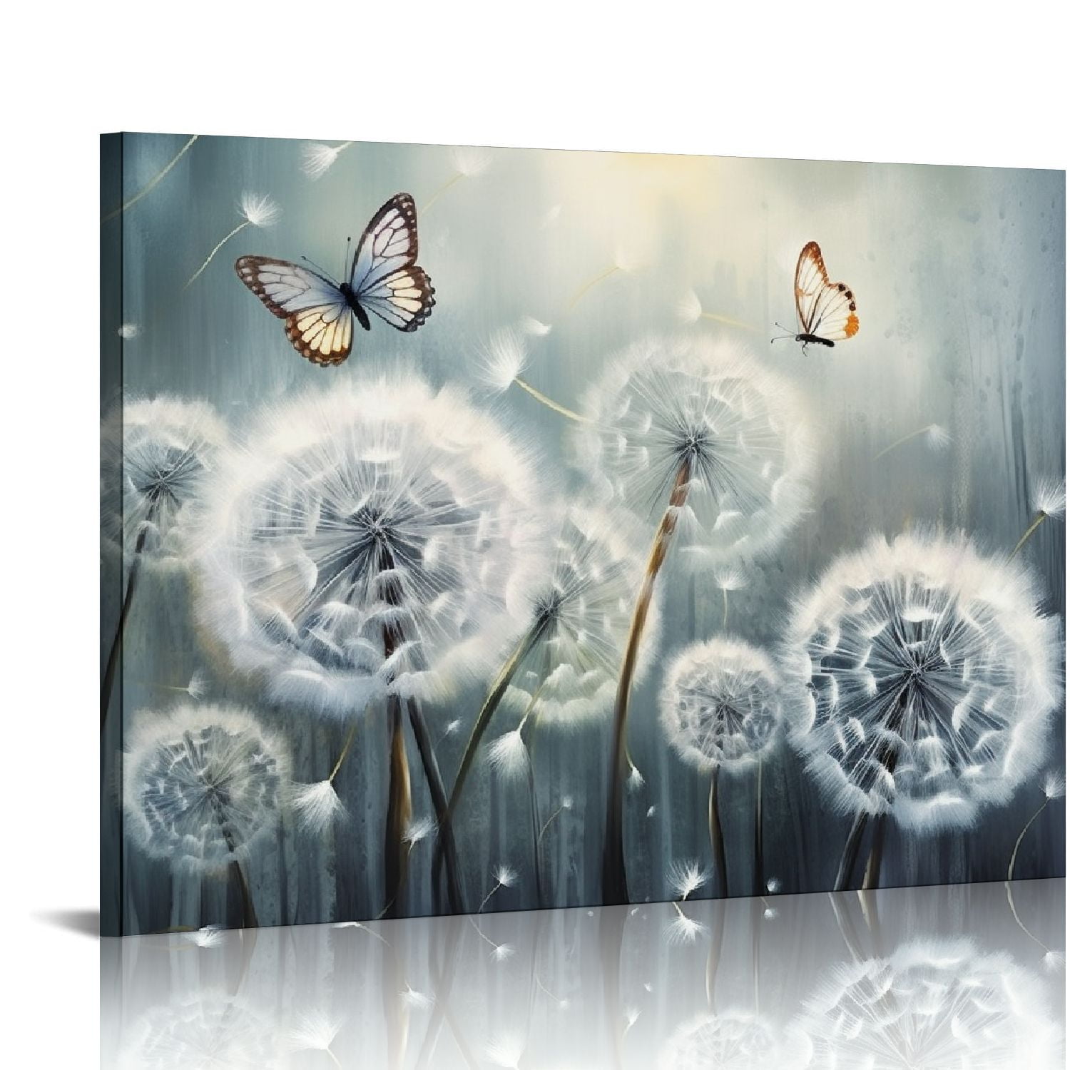 Large Dandelion Canvas Wall Art Abstract Blue and White