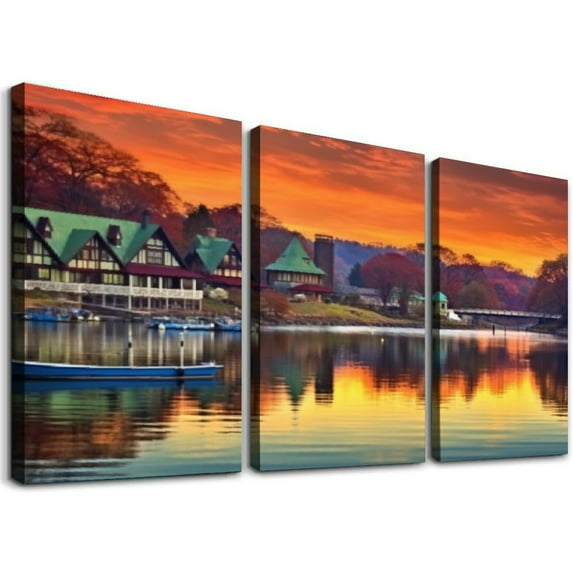 ONETECH Large Framed Wall Art Ready to Hang Philadelphia, Pennsylvania, Boathouse Row Canvas Print Artwork Wall Art Painting Pictures Home Office Wall Décor Modern Poster 12''x16''X3 Panels