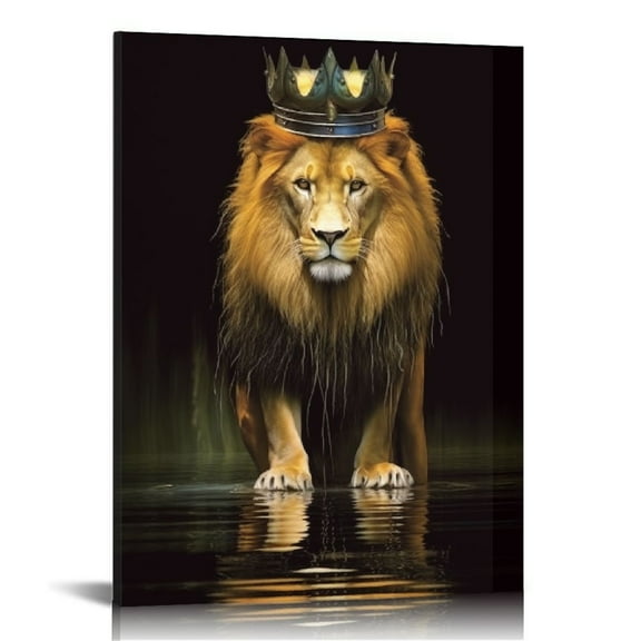 ONETECH Large Lion Canvas Wall Art lion king with crown Black Gold Wall Decor Africa wild animals Posters Prints Paintings Pictures for Man Living Room Bedroom Bathroom Home Decor Ready to Hang