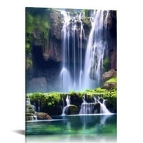 ONETECH  Large Peaceful Dreamlike Waterfall Canvas Wall Art Purple Landscape Picture Artwork Modern Nature Painting Hotel Bedroom Interior Home Decor 12x16 in