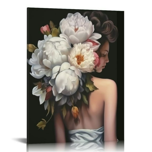 ONETECH Large Pictures for Living Room Abstract Creative Figure Paintings  Canvas Flowers Head Woman Wall Art Modern Artwork Home Decor for Bedroom Giclee Wooden Framed Ready to Hang