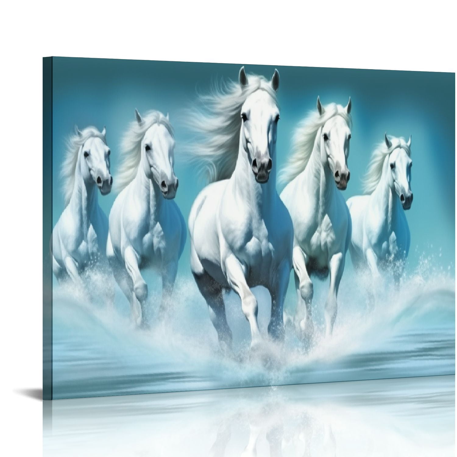 ONETECH Large White Running Horse Oil Painting on Canvas Huge Blue Sky ...