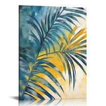ONETECH Leaf Canvas Painting Wall Art Turquoise Teal Palm Picture Tropical Plant Leaves Artwork Print Modern Abstract Watercolor Tropical Botanical Graphic Theme for Bedroom Living Room
