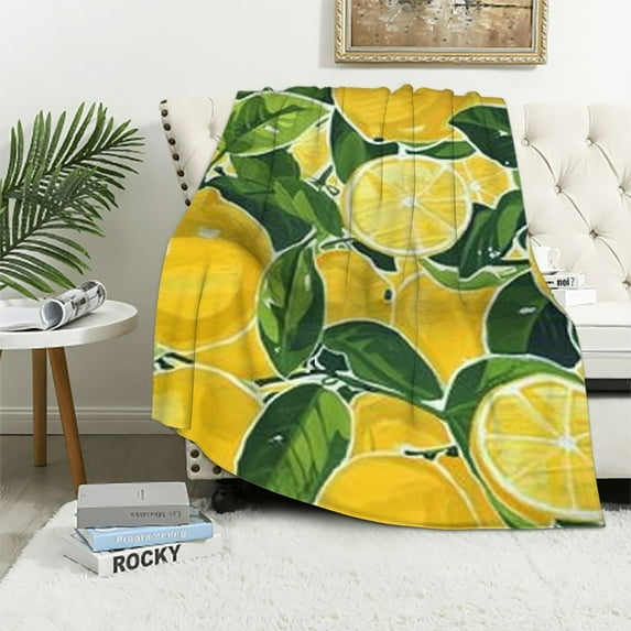 ONETECH Lemon Blanket Gift - Cute Blankets for Girls & Boys - Yellow Soft Fuzzy Throw for Couch, Office