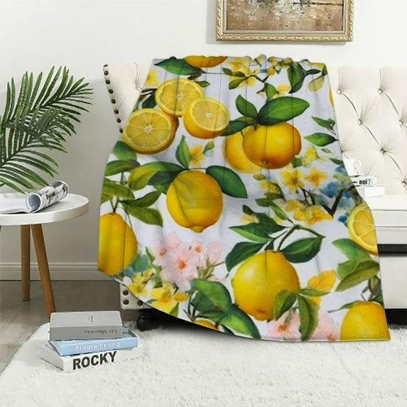 ONETECH Lemon Throw Blanket Soft Lightweight Gift Flannel Blanket for Adult Men Women Couch Bed