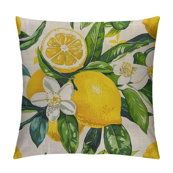 ONETECH Lemon Throw Pillow Cushion Cover,Lemon Fruits with Flowers and Leaves Pattern Decorative Home Decor Sofa Couch Desk Chair Bedroom