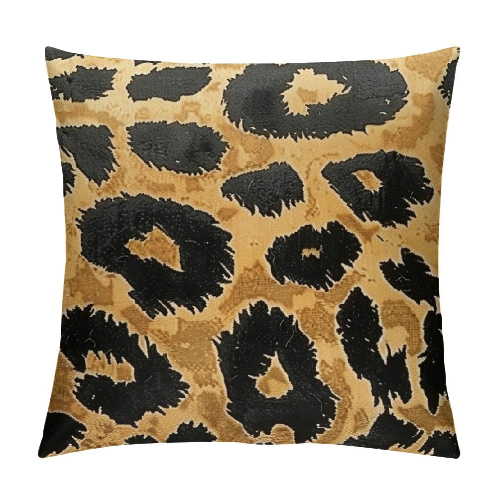 Leopard Lumbar Throw Pillow Cover Black and Gold Decorative
