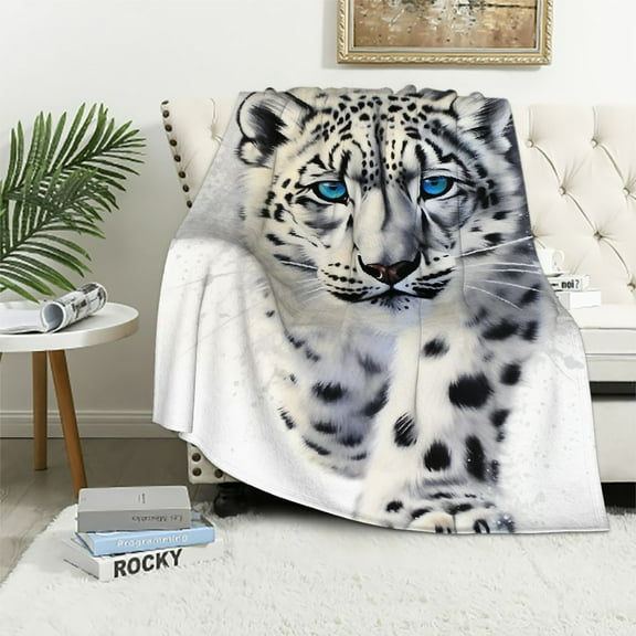 ONETECH Leopard Throw Blanket Watercolor Animal Print Sherpa Blanket for Boys Teens Snow Leopard Pattern Plush Blanket Animal Theme Fuzzy Blanket for Sofa Bed Couch