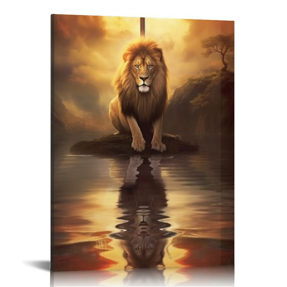 Lion And Lamb Wall Art Vintage Framed Artwork Wall Art Canvas