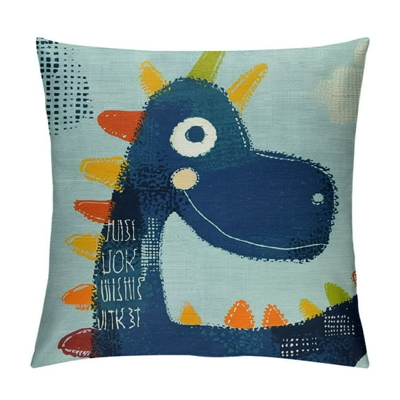 ONETECH Little Dinosaur Throw Pillow Cover Cute Cartoon Animals Colorful with Smile Tooth Magical Funny Cozy Square Cushion Case for Men Women Boys Girls Room Home Decor