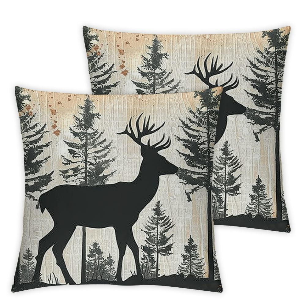 ONETECH Lodge Cabin Throw Pillow Cover Wild Deer Animal Pine Trees ...