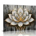 thumbnail image 1 of ONETECH Lotus Flower Wall Decor Trendy Silver Golden Flower Painting Canvas Prints Art Zen Lotus Picture Artwork for Living Room Yoga Meditation Framed Ready to Hang 20x16inch 16\x12\, 1 of 4