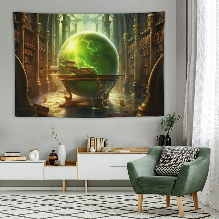 ONETECH Magic Library Tapestry Wall Hanging Ancient Library and Magic Crystal Ball Fantasy World Tapestries for Dorm Living Room Bedroom Wall