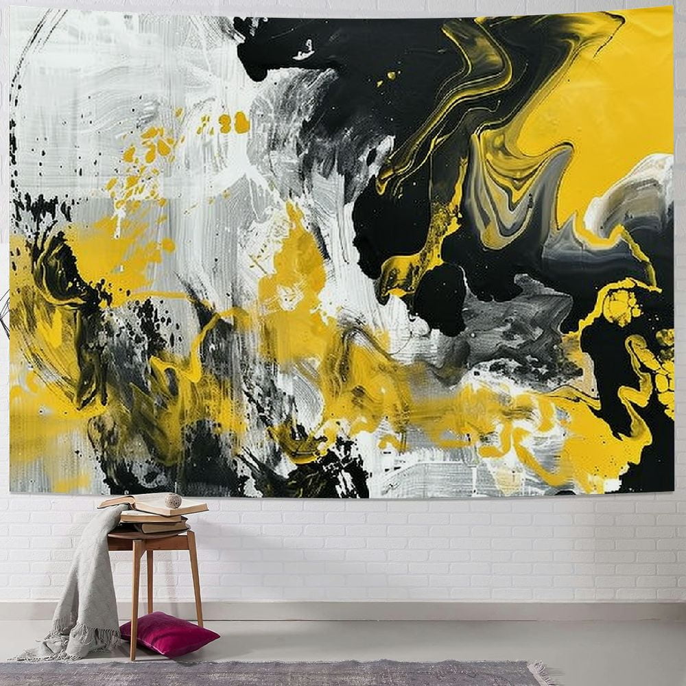 ONETECH Marble Tapestry, Abstract Black Gold Wall Art, Vintage White ...