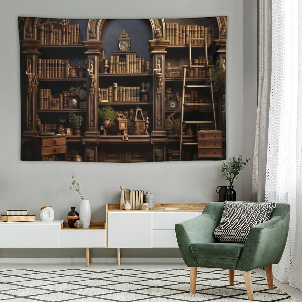 Medieval Tapestry, Vintage Bookshelf Tapestry Wall Hanging