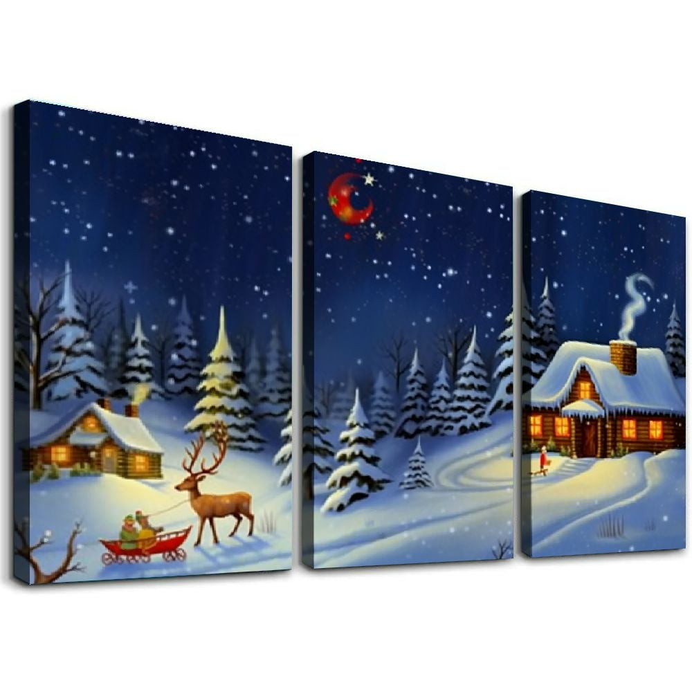 Merry Christmas Canvas Wall Art, 12''x16''X3 PanelsSanta Claus