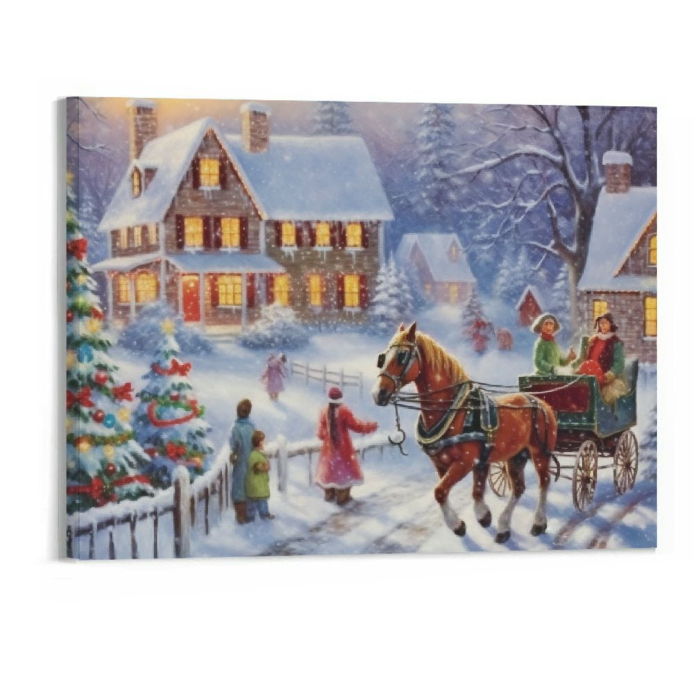 Merry Christmas Village Lighted Canvas Wall Art Holiday