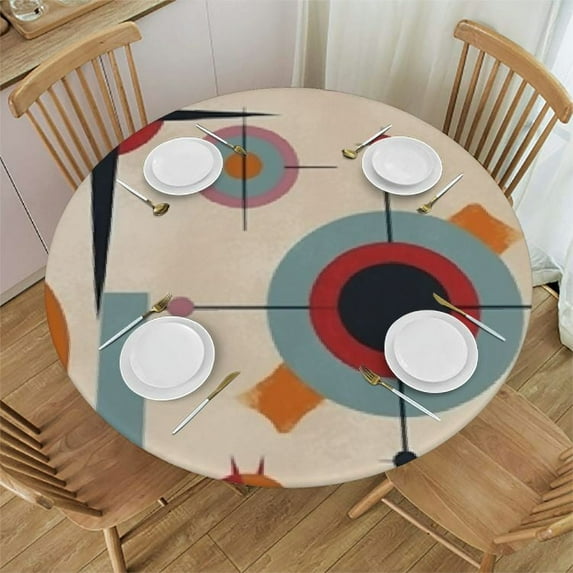 ONETECH Mid Century Tablecloth, Atomic Starbursts Retro Abstract Geometric Space Vintage Classic 1950s 1960s Iconic Pattern Table Cloth for Party Picnic Home Dining Room Kitchen, Round