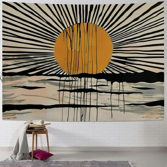 ONETECH Mid Century Tapestry Ocean Sunrise Tapestry Boho Vintage Sun Wall Tapestry Fantasy Retro Sunrise Sunset Minimalist Tapestry Wall Art for Living Room Bedroom Hippie Decor