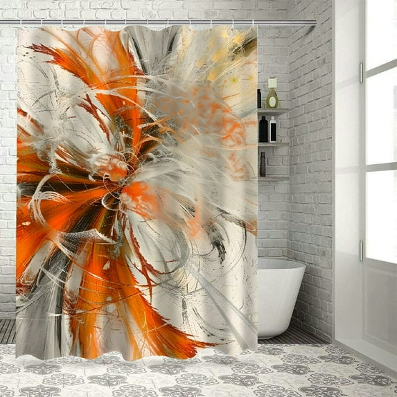 FUMJ Modern Abstract Orange Gray Fantas Textured Durable and Washable Shower Curtain White