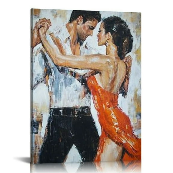 ONETECH Modern Canvas Wall Art Decor Romance Dancing Couple of Painting Prints and Stretched Picture Art Home Decoration 12x16 in
