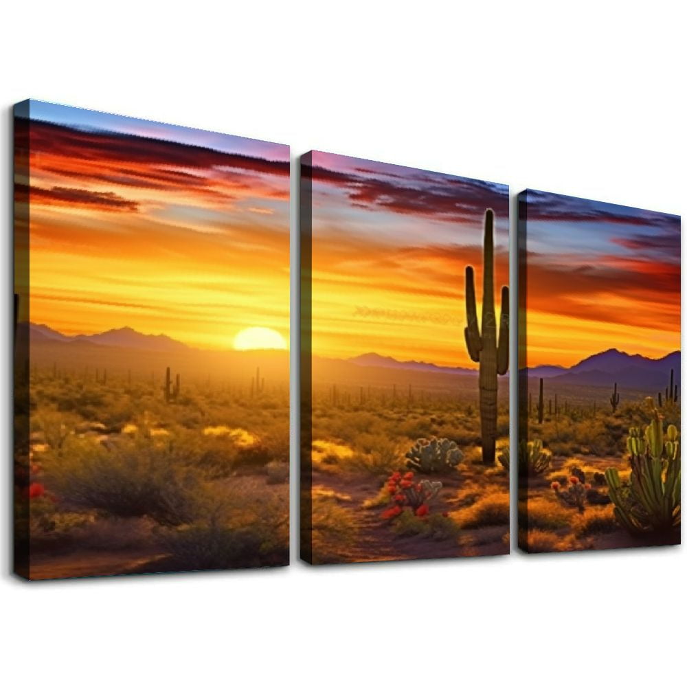ONETECH Modern Canvas Wall Art Golden Sunset Arizona Sonoran Desert ...