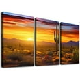 thumbnail image 1 of ONETECH Modern Canvas Wall Art Golden Sunset Arizona Sonoran Desert Landscape Painting Saguaro Cactus Pictures Print on Canvas Botanica Decor for Bedroom Living Room 12''x16''X3 Panels, 1 of 4