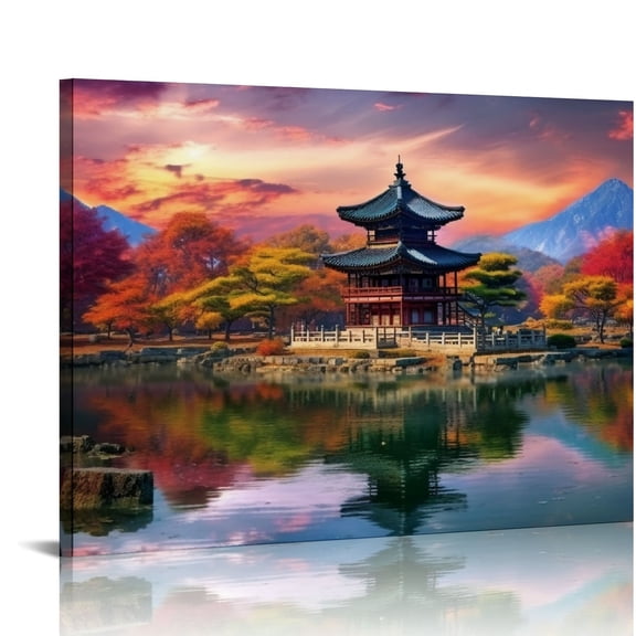 ONETECH Modern Scenery Painting Autumn Forest Pictures Snow Mountains Canvas Wall Art Landscape Picture Prints 16\x12\