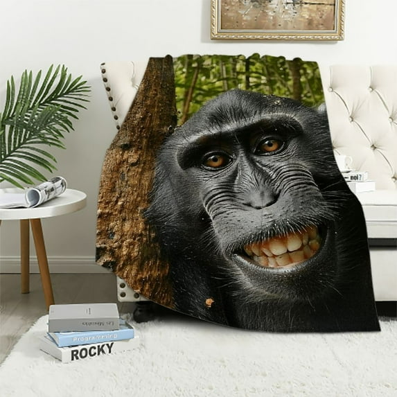 ONETECH Monkey Blanket Animal Selfie Blankets Soft Warm Plush Throw for Couch Sofa Bed