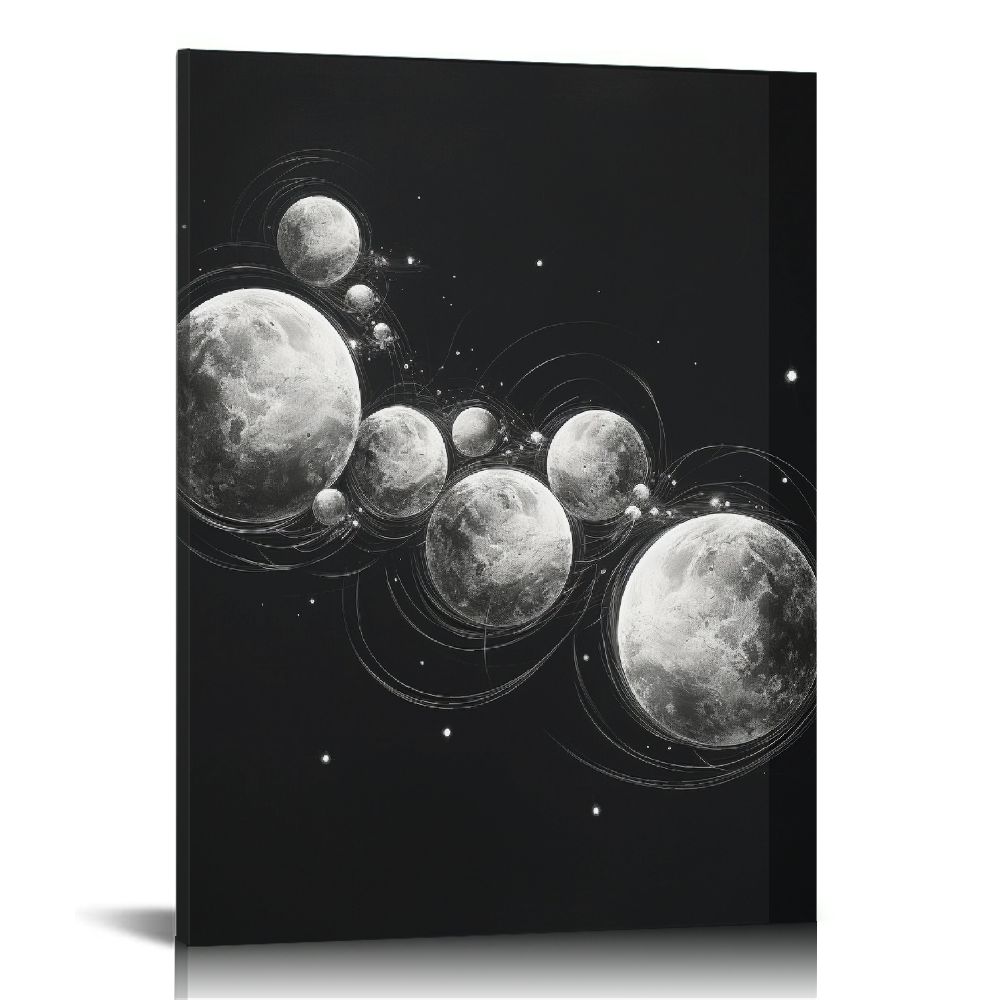 ONETECH Moon Phase Wall Art Painting, Black and White Moon Canvas Print ...